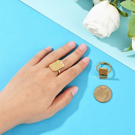 Rectangle Brass Adjustable Ring Components KK-Z122-20G-1