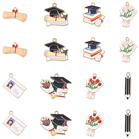 32Pcs 8 Styles Graduation Season Alloy Enamel Pendants ENAM-YW0005-72-1