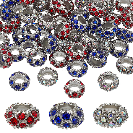 60Pcs 3 Colors Alloy Rhinestone European Beads CPDL-PH0001-11-1