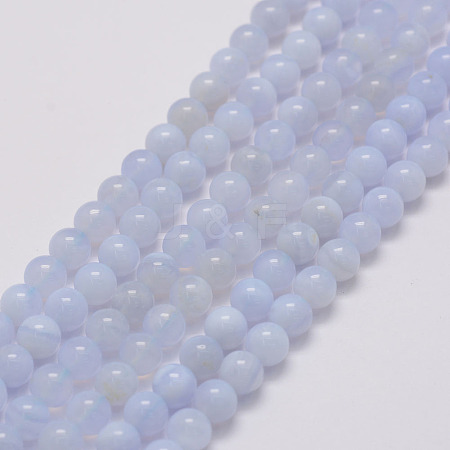 Natural Blue Chalcedony Beads Strands G-G970-38-8mm-01-1