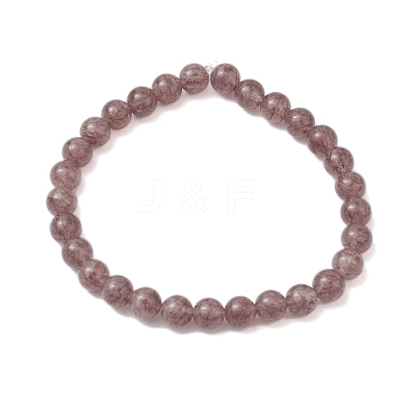 6mm Round Natural Strawberry Quartz Beaded Stretch Bracelets for Women Men BJEW-JB10455-1