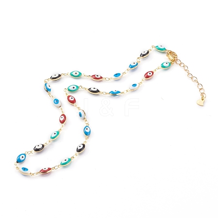 Brass Enamel Evil Eye Link Chain Necklaces NJEW-JN03370-1