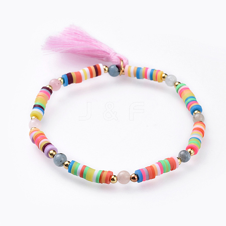 Polymer Clay Heishi Bead Stretch Charm Bracelets BJEW-JB04562-02-1