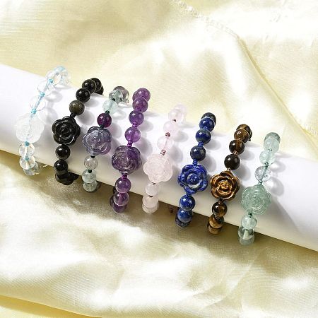 Adjustable Natural Mixed Gemstone Beads Braided Bead Bracelets for Women BJEW-L713-A-1