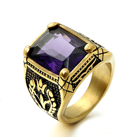 316L Stainless Steel & Cubic Zirconia Men's Vintage Carved Finger Rings FS-WG82D33-51-1
