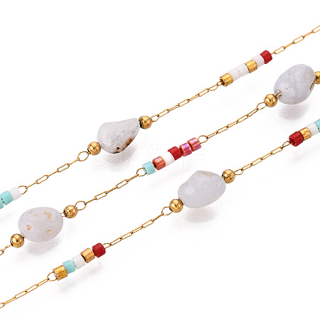 Handmade Seed Beads Nuggets Link Chains CHS-T006-34G-1