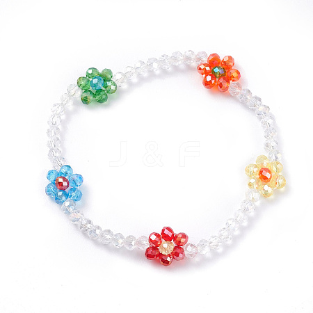 Bling Glass Beaded Flower Stretch Bracelet BJEW-TA00070-1