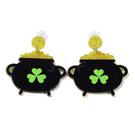 Saint Patrick's Day Sparkling Acrylic Dangle Stud Earrings LS-EJEW-P243-A01-1