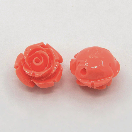 Synthetic Coral 3D Flower Rose Beads CORA-A006-15mm-018-1