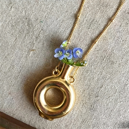 Alloy Donut Shape Wearable Flower Vase Pendant Necklaces for Women WG60C45-02-1