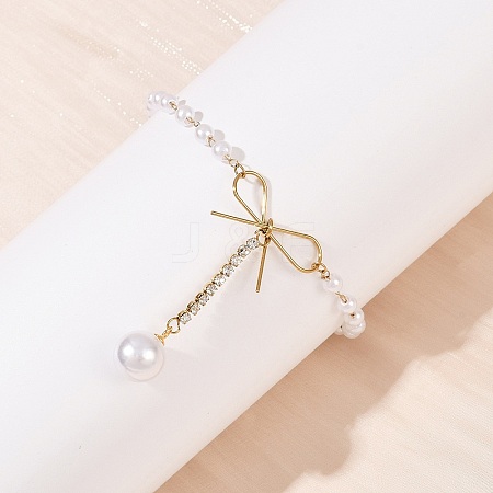 304 Stainless Steel & Crystal Rhinestone Charm Bracelets BJEW-G755-03G-1