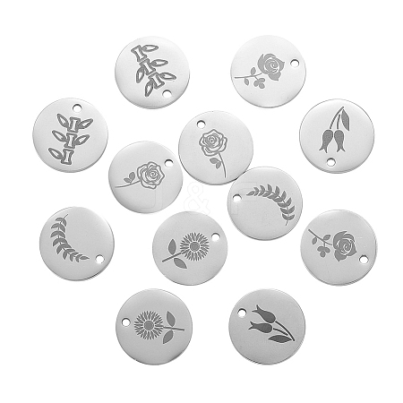 12Pcs 6 Style 304 Stainless Steel Plant Charms STAS-CJ0001-140-1