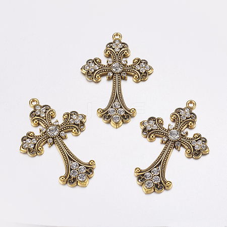 Alloy Rhinestone Cross Big Pendants LS-ALRI-1475-AG-RS-1