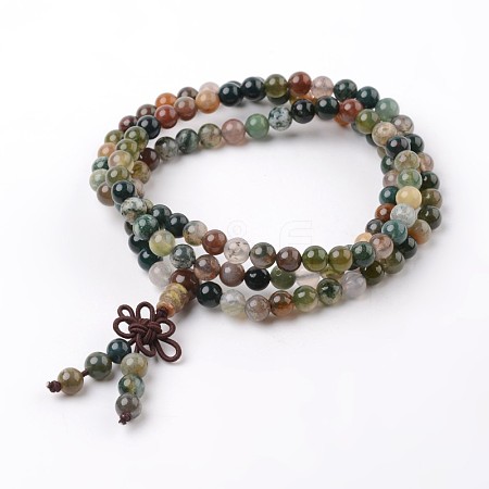 3 Loops Natural Indian Agate Beaded Wrap Bracelets BJEW-D399-09-1