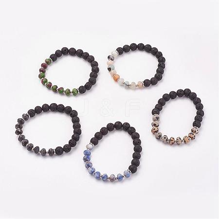 Natural & Synthetic Mixed Stone & Lava Rock Stretch Bracelets BJEW-JB03072-1