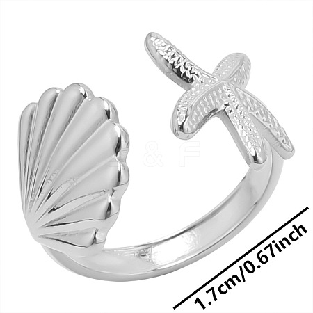 Simple Stainless Steel Starfish Shell Open Cuff Rings for Women NZ3094-1-1