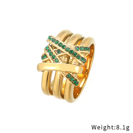 Emerald Rhinestone Wide Finger Ring XA6201-6-1