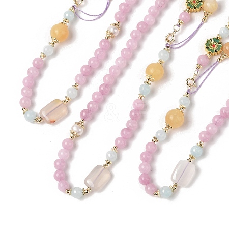 Natural Rose Quartz & Pearl Beaded Necklaces NJEW-L119-07G-1