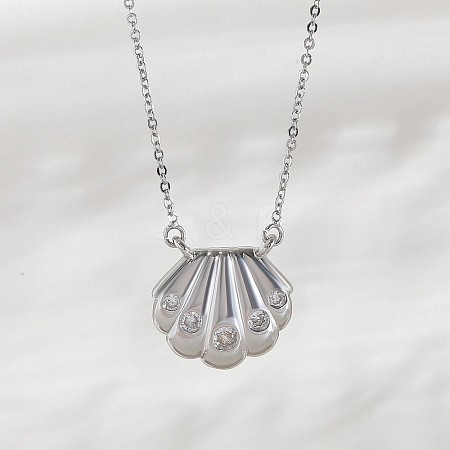 Ocean Summer Brass Pave Clear Cubic Zirconia Pendant Necklaces FS-WG82AA1-20-1
