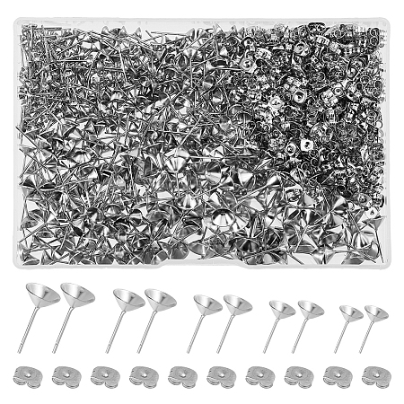 DICOSMETIC 500Pcs 5 Size 304 Stainless Steel Post Stud Earring Settings STAS-DC0014-77-1