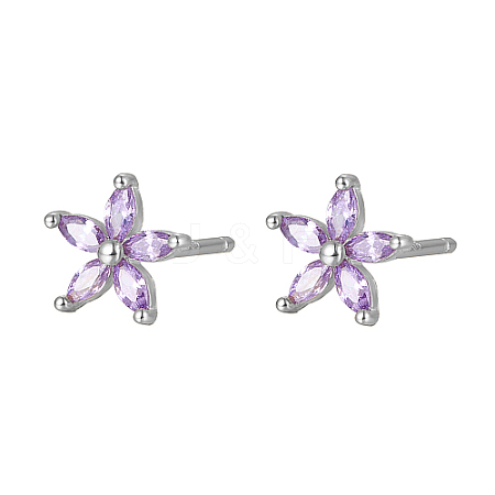Cubic Zirconia Flower Stud Earrings FY1254-12-1