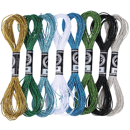8 Skeins 8 Colors 12-Ply Metallic Polyester Embroidery Floss OCOR-CY0004-56B-1