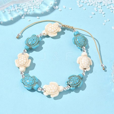 Adjustable Synthetic Turquoise & Non-magnetic Hematite Braided Bead Bracelets BJEW-JB13730-01-1