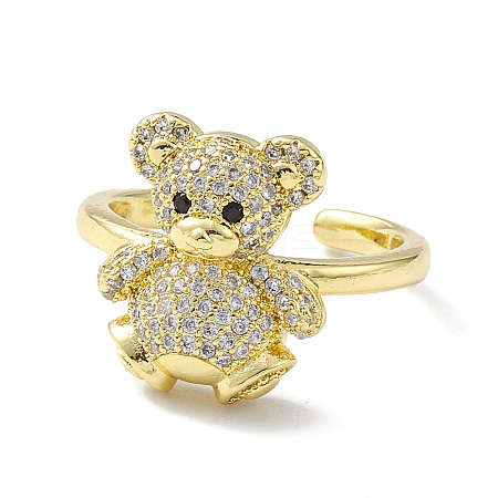 Clear Cubic Zirconia Bear Open Cuff Ring RJEW-H135-02G-1