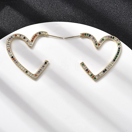 Heart Brass Micro Pave Cubic Zirconia Stud Earrings EJEW-F395-01B-1