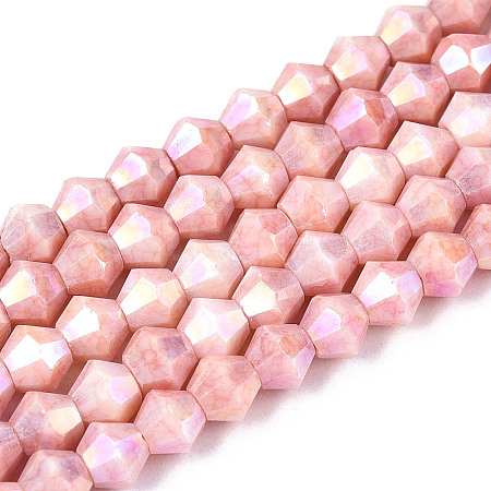 Anti-Tarnish Electroplate Bicone Glass Beads Strands X-EGLA-T021-4mm-16-05-1
