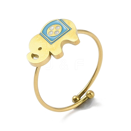 Ion Plating(IP) Elephant 304 Stainless Steel Enamel Ring RJEW-A038-15G-01-1