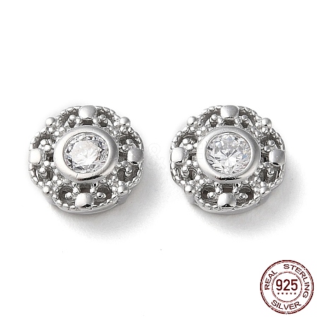 Anti-Tarnish Flat Round Rhodium Plated 925 Sterling Silver Hollow Out Beads STER-D005-02P-1