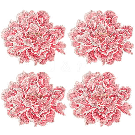 4Pcs Peony Polyester Embroidery Sew On Patches PATC-CY0001-72A-1