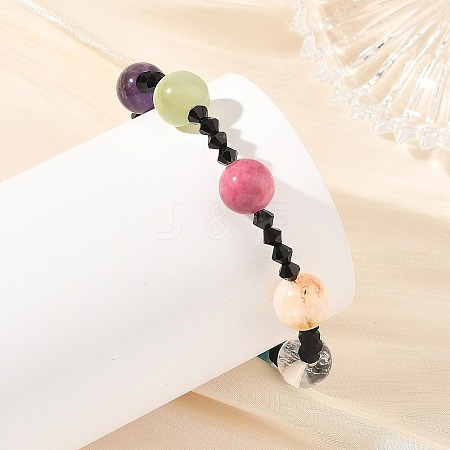 Round Natural Mixed Stone and Black Bicone Glass Beaded Bracelets for Women BJEW-TA00752-1