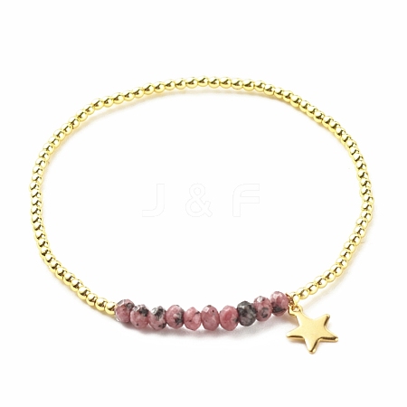 Natural Malaysia Jade(Dyed) Round Beaded Stretch Bracelet with 304 Stainless Steel Star Charms BJEW-JB08059-01-1