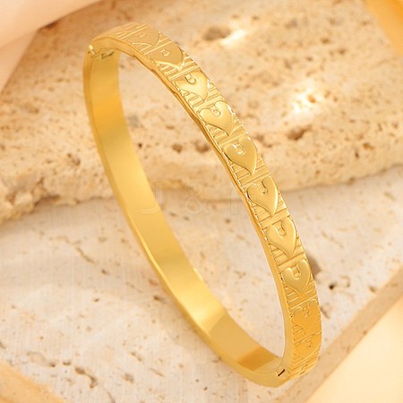 304 Stainless Steel Embossed Heart Hinged Cuff Bangles for Women WG2D3B0-01-1