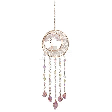 Tree of Life Natural Agate & Natural Crystal Chips Hanging Suncatchers RN-CBA387D-02G-1