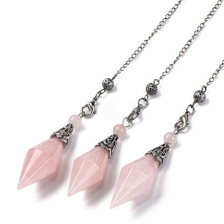 Natural Rose Quartz Rhombus Faceted Poined Dowsing Pendulums G-Q184-05E-AS-1