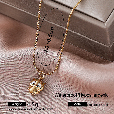 304 Stainless Steel Enamel Owl Pendant Necklaces for Girls VK7277-3-1