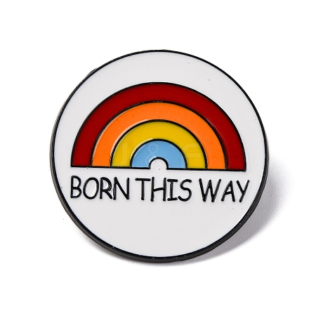 Flat Round Zinc Rainbow Alloy Enamel Pin Brooch JEWB-Q044-01D-1