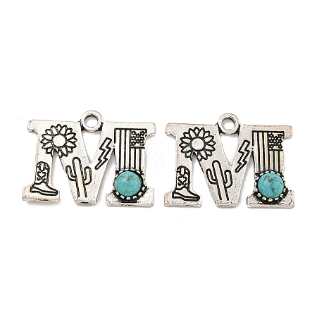 Synthetic Turquoise & Alloy Pendants PALLOY-H146-01AS-M-1
