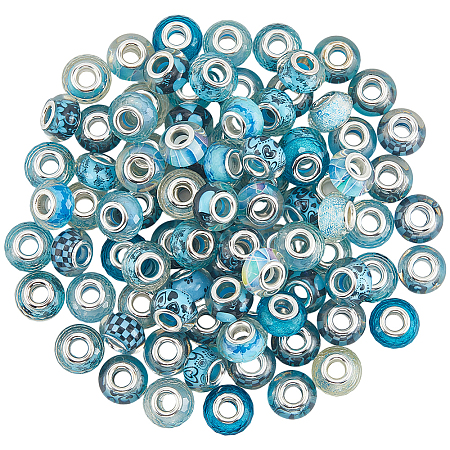 100Pcs Printed Transparent Resin European Beads RESI-PA0001-18D-1