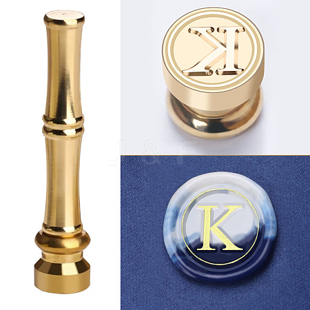 Golden Tone Brass Wax Seal Stamp Head with Bamboo Stick Shaped Handle STAM-K001-05G-K-1