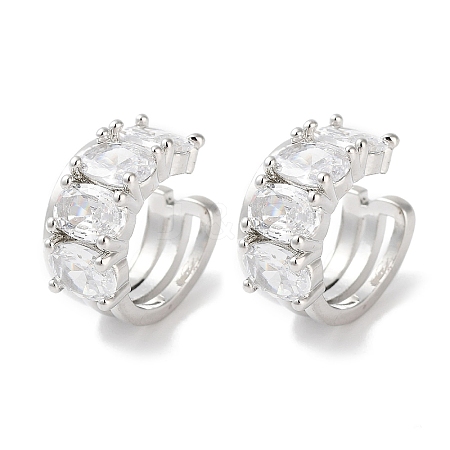 Oval Brass Cubic Zirconia Cuff Earrings for Women EJEW-E310-13P-1