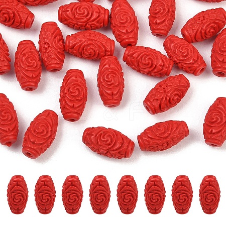 30Pcs Carved Cinnabar Beads CARL-YW0001-01-1