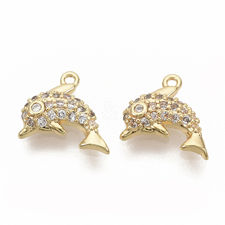 Brass Micro Pave Clear Cubic Zirconia Charms ZIRC-T011-08G-NF-1