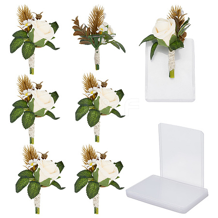 Silk Cloth Artificial Flower Boutonniere AJEW-DR0001-55D-1