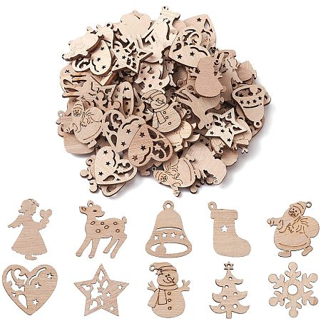 100Pcs Christmas Unfinished Wooden Ornaments WOCR-CJ0001-02-1