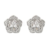 Flower Brass Micro Pave Clear Cubic Zirconia Stud Earrings EJEW-M082-19P-3