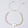 Adjustable Glass & Brass Beads Braided Bead Bracelets TB8315-6-1